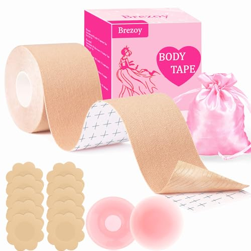 Brezoy Klebe BH Push Up Boob Tape, Brust Tape Push Up BH Rückenfrei 2 Silikon Brüste Nippelpads Boobietape Trägerlos für Körbchengrößen A-G Abendkleider, Hochzeitskleid, Badeanzug