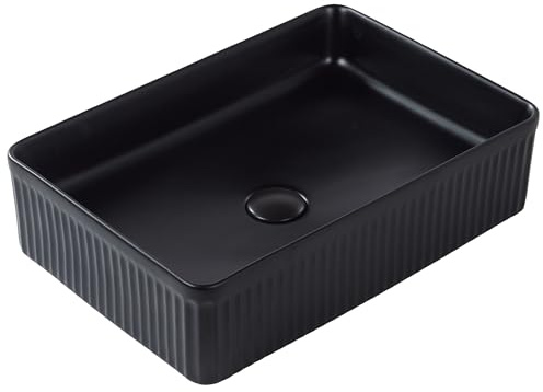 Aufsatzwaschbecken Keramik schwarz rechteckig 50x34 cm geriffelt modern Geldo