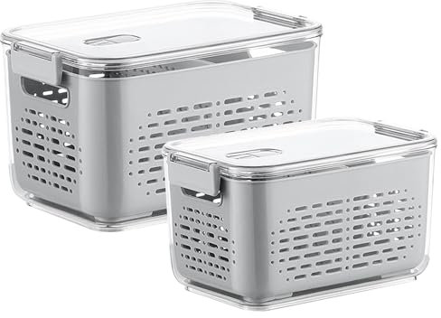 Ensembles Conteneurs de Stockage de 5L+9L Boîte Rangement Frigo avec Passoire Boîtes de Conservation Amovible Boîte Hermétique Récipient de Alimentaire Organisateur de Réfrigérateur de Légumes