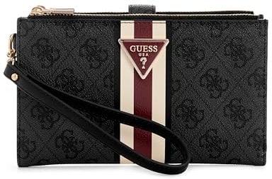 GUESS Laurel Organizer Geldbörse mit doppeltem Reißverschluss, Kohle-Logo, Kohle-Logo, Einheitsgröße