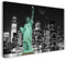 Printistico Leinwandbild (80x60cm) Freiheitsstatue Amerika, New York bei Nacht, Wolkenkratzer - USA Fotografie, echter Holz-Keilrahmen inkl. Aufhänger, handgefertigt in Deutschland