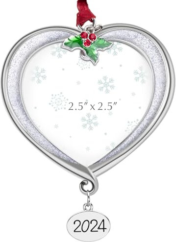 Mulumu Ornamento per albero di Natale, cornice in metallo da appendere, ciondolo per vacanze, 6,3 cm, cornice decorativa per animali domestici, primo Natale, famiglia (2024 bianco)