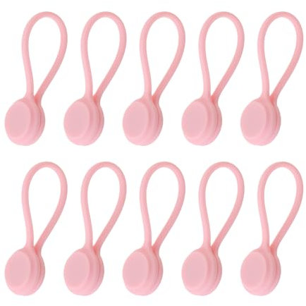 sourcing map 10Pcs Silicone Magnetic Cable Ties, Reusable Twist Ties USB Cable Organizer for Cord Management, Bundling, Fridge Magnets, Book Markers, Pink