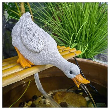 Tier-Teichspeier für kleine Teiche, Teichbrunnen, Gartendeko für Koiteiche, Harzmaterial, mit Wasserpumpe und Schlauch, Poolbrunnen für Aufstellbecken, für Koiteiche und Wassergärten(Wit)