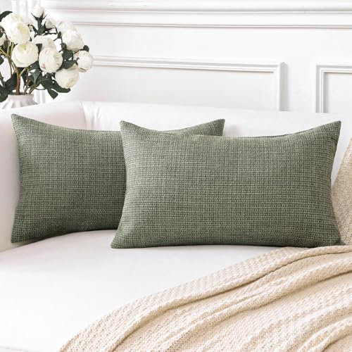 Artscope 2er Set Kissenbezug Einfarbig Wurfkissenbezug Leinen Kissenbezüge 40x60 cm Moderne Dekokissen Kissenhülle Set Kissen Fall für Sofa Schlafzimmer Zuhause Dekor Graugrün