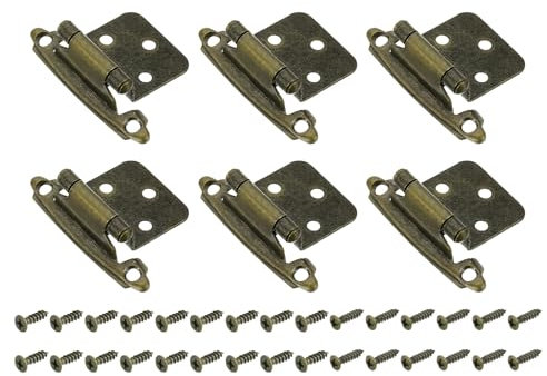 sourcing map Cabinet Kitchen Inset Hinges, 6Pcs 1/2 Overlay Semi-Concealed Hinges Face Mount Cabinet Hardware Self-Closing Cabinet Hinges with Screws, Bronze