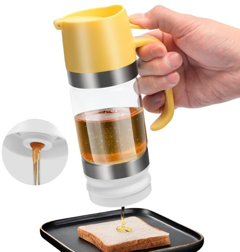 Geora Honey Dispenser, 9OZ No Drip with Handle, Coffee Syrup Dispenser for Coffee Bar, Glass, Honey Pot, Honey Jars-Yellow