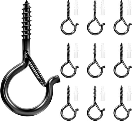 Qobobo 30 Stücke Schraubhaken, Schwarz Haken zum Schrauben Edelstahl Schraubhaken mit Sicherung mit Dübel Haken für Lichterkette Topfplanzen Aussen (Schwarz)