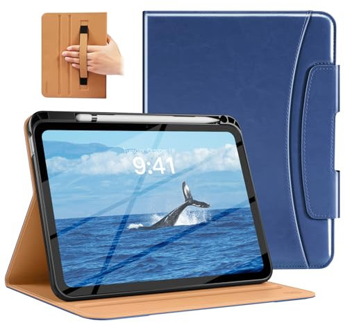 MoKo for New iPad (A16) 11th Generation Case 11-inch 2025, iPad 10th Generation Case 10.9 2022 with Pencil Holder & Pocket, Premium Leather Folio Stand Cover, Multiple Viewing Angles, Navy Blue