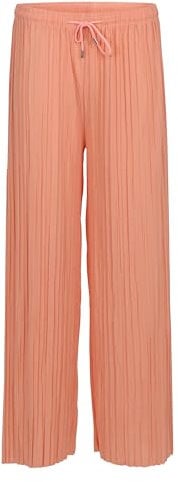 Malito Damen Plisseehose - lockere weich fließende Chiffonhose - Lange Sommerhose - Trendige Marlenehose 883 - Coral S/M