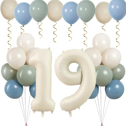 Anlgdi Weiß Luftballon 19, 24 Stück 12 Zoll Latex Ballons, Ballon 19. Geburtstag Deko Junge, Geburtstagsdeko 19 Jahre Kinder, Folienballon Zahlen 19, Blau Helium Ballon für 19. Geburtstag Party Deko