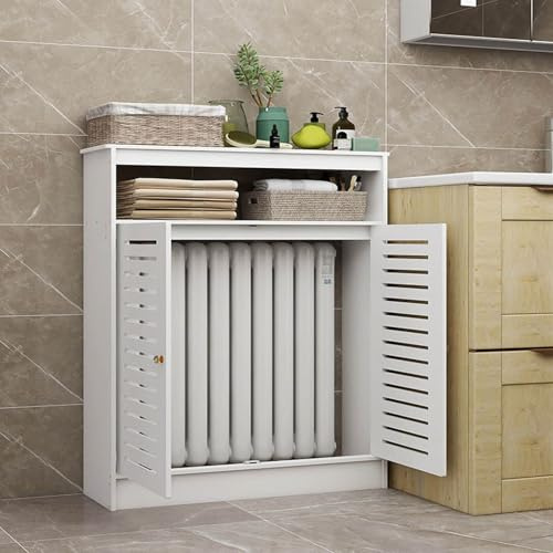 Heizungsverkleidung Weiß 90 100cm Hoch,Heizkörperverkleidung Für Alte Heizkörper, Mit 2 Türen,Heizung Verkleidung Verstaute Rohre Verstecken,Verkleidung Heizkörper(L60xH90xT25cm)
