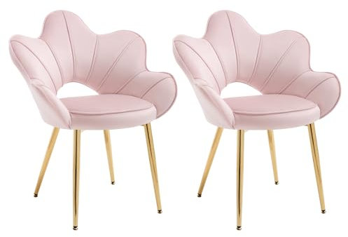 Chummaven Sedie Moderne in Velluto, Set di 2, Schienale Floreale, Gambe Dorate, per Soggiorno, Camera o Sala da Pranzo,Rose