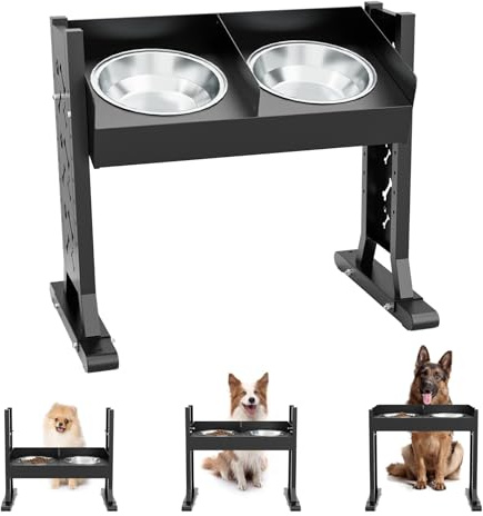 Elevated Dog Bowls for Large and Medium Dogs,8 Height Adjustable Tilted Raised Dog Bowl Stand with 2 Stainless Steel 1.3L(44oz) Bowls, 21.9 Tall Pet Feeding Station for Large Breed Dogs