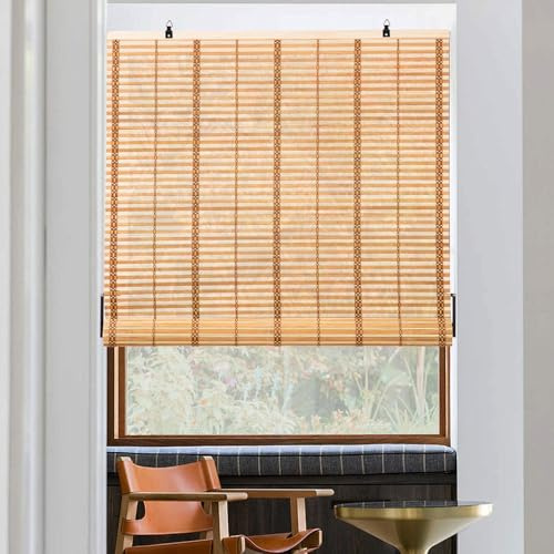 Tenda a rullo retrò in bambù, in legno naturale, tenda da sole arrotolabile, filtro della luce, anti-UV, per interni/giardino/finestre (marrone chiaro, 100 x 160 cm)