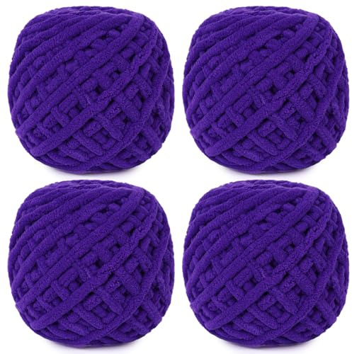 Aeelike Chunky Yarn 400g, Dark Purple Chunky Wool for Hand Knitting/Crochet | Purple Thick Wool for Knitting 100g Balls, Baby Soft Chunky Knitting Wool for Blanket, Fluffy Chenille Thick Yarn for Crochet