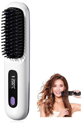 Eloura Berlin Eloura Tragbare Bürste – Glätten, Locken, Trocknen 3 Temperaturstufen Anti-Scald Elektrische Haarbürste Für Alle Haartypen (Weiß)