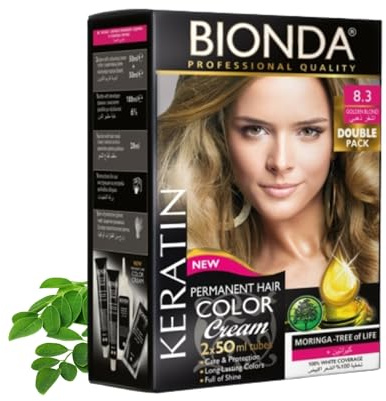 BIONDA Professional Haarfarbe Color Cream 8.3 Goldblond 200ml | Permanente Creme-Coloration in Goldblond mit Keratin & Moringa für bis zu 100 % Grauabdeckung und Glanz