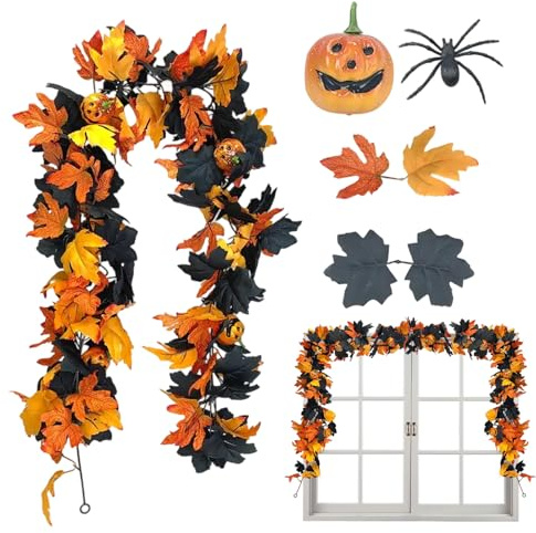 Herbstgirlande Für Kamin | Halloween Deko Girlande | Flexibler Mit Blättern Ranken Deko Für Kamin Fenster Tür Innen Außen