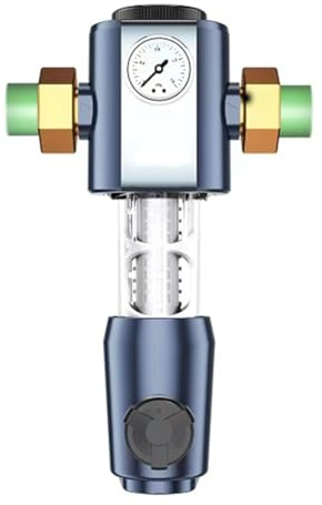 Osmond Cleaning Pre Filter with Pressure Gauge 360° High-Pressure Backwash Filtration System Reusable Whole House Filter 6-Point Joint
