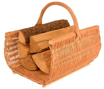 Aqbau® Kaminholzkorb XXL 60 x 44 cm aus Weide mit Holzleisten – Stabiler Kaminholzträger – Handgefertigter Korb für Feuerholz, Aufbewahrung oder Dekoration, Holzkörbe, Feuerholzkorb