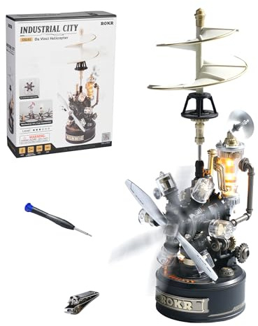 ROKR 3D Puzzle Rotierender Hubschrauber Kunststoff Metall Modelle Bausätze Erwachsene, DIY-Bastelgeschenke Industriestadt (Retro Helicopter)