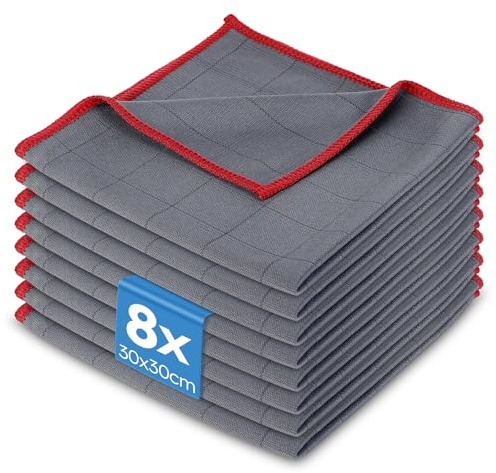 Exsink 8 PCS Fenstertuch, 30x30cm Fensterputztücher Carbon Tücher | Für Kristallklare & Streifenfreie Scheiben,Microfasertuch Für Fenster,Spiegel,Edelstahl Polieren Verwendet,Autoglas 400GSM