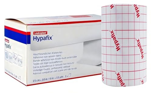 Hypafix Fixomull Stretch Leukoplast, Fixierpflaster 15 cm × 10 m | Atmungsaktives Vlies‑Klebeband für empfindliche Haut, dehnbar, hautfreundlich, rückstandsfrei ablösbar,für Erste‑Hilfe