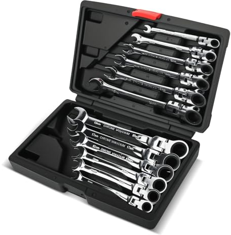 HUIYOPU 12-Piece Ratchet Spanner Set, 90° Folding, 72-Tooth Quick-Release Wrench Tool Kit, 8-19mm, Heavy-Duty Chrome Vanadium Steel Hand Tools for Automotive Repair & DIY, Adjustable