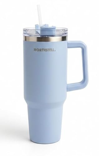 NORTHSTELL Bicchiere Termico 40oz (1,18 Litri) con Cannuccia e Manico - Tazza Termica in Acciaio Inox Senza BPA per Auto - Mantiene Ghiaccio e Caldo, Compatibile con Portabicchiere (celeste)
