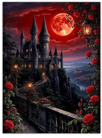 WEMEON Castle Diamond Painting Erwachsene, 5D Diamond Painting Rose, DIY Diamant Painting Anfänger and Wohndekoration 30x40cm