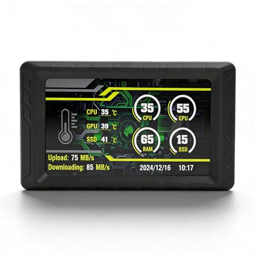 Sxhlseller 5 Zoll Zweitbildschirm, FHD LCD Display (854 X 480) Zur Überwachung von CPU, GPU Temperatur, Speicherdaten und Bildwiederholrate mit Dynamischen Videothemen, für Wins 10/11 PCs (Black)
