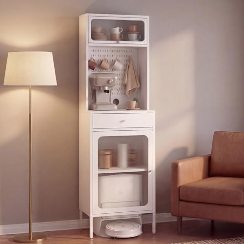 Mendler Highboard HWC-P99 Staufächer Metall Glas 182x54x40cm - weiß
