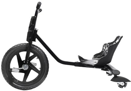 Drift Dreirad, 360° Drift Cart Kinder Scooter Tretauto Rutscher Kinderfahrzeug mit Pedale Verstellbarer Schalensitz Schwarzer Blitz ab 6 Jahren für Straße Spielplatz Hof Park Outdoor