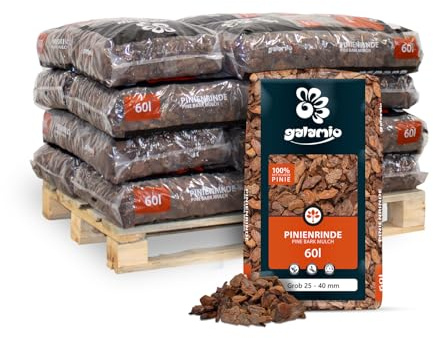 GALAMIO Rindenmulch Pinie Grob 25-40 mm 720 L (12 x 60 L) 1 Palette | Unbehandelter, natürlicher Bodenschutz