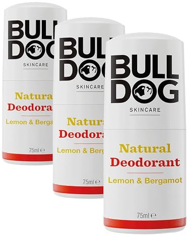BULLDOG SKINCARE Lemon and Bergamot Roll On Natural Deodorant For Men 75 ml with Natural Fragrance Vegan Approved (Pack of 3)
