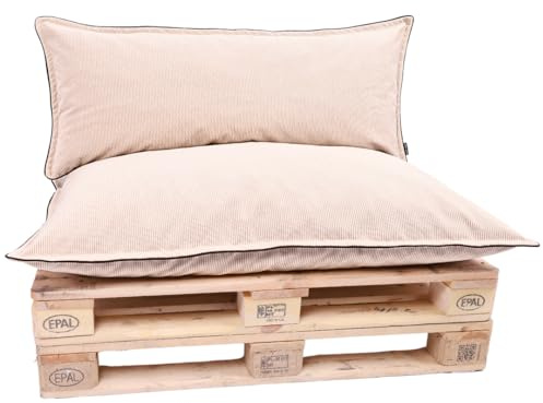 TexDeko® Cord Palettenkissen 120x80x18 cm 2-TLG Set, Beige | Weicher Cordstoff, wasserabweisend, UV-beständig, waschbarer Bezug, Indoor & Outdoor Palettenpolster, 320 g/m² Stoffgewicht