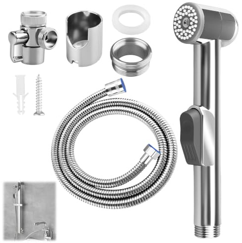 Handheld Bidet Sprayer for Toilet, Stainless Steel Shower Spray | Bathroom Bidet Sprayer with 1.5m Hose & T-Valve, Easy Install for Personal Hygiene, Baby Cloth Diaper Cleaning, Pet Bath