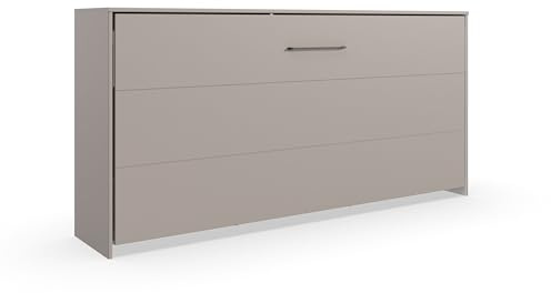 möbelando Schrankbett Bahamas 90x200 cm – Platzsparendes Gästebett mit Lattenrost, horizontal klappbar, SAHARAGRAU, Made in Germany, für Kinderzimmer & kleine Räume