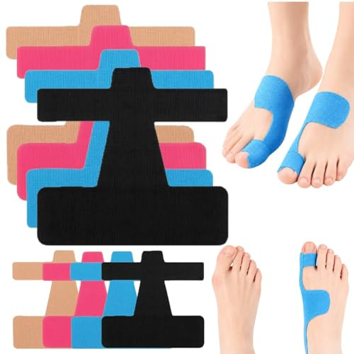 Pre-Cut Bunion Corrector Kinesiology Tape, Breathable Hypoallergenic Latex-Free Tape, Bunion Relief Toe Correction Wrap for Daily Walking and Running (All Color, 40Pcs)