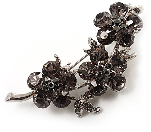 Broche florale en strass (argent et gris faible), taille unique, Pierre précieuse, argent, Cristal