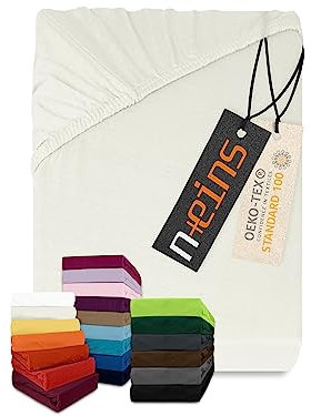 npluseins klassisches Jersey Spannbetttuch - vielen Farben + Größen - 100% Baumwolle 159.192, 180-200 x 200 cm, naturweiß