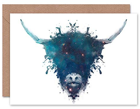 Wee Blue Coo Ink Splat Highland Cow Birthday Art Gift Sealed Greeting Card Plus Envelope Blank inside