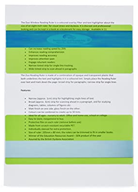 The Original Duo Reading Ruler Overlays - Celery (Pack of 10) by Crossbow Education UK - Dyslexia Aids and Visual Stress Specialists