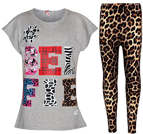 A2Z 4 Kids Girls Top Kids Selfie Print Top & Legging Set - Grey - 7-8 Years