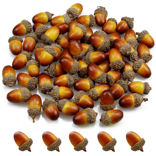 Lorigun 50 Stück Künstliche Eicheln mit natürlicher Eichelkappe Gefälschte Eichel für die Dekoration Zuhause Haus Küche Dekor Weihnachtsdekoration Herbsttisch Streuen Basteln (Braun Faux Nuss)