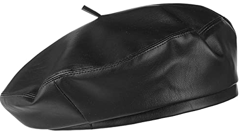 Lipodo Kunstleder Baskenmütze Damen/Herren - Baske mit Futter - Gefütterte Franzosenmütze in Lederoptik - Packable - Mütze Sommer/Winter schwarz L/XL (58-60 cm)