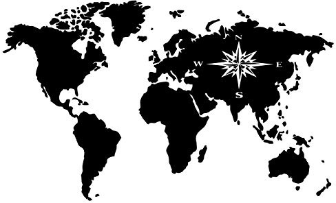 Weltkarte Aufkleber mit Kompass XXL map of the World erhältlich in 30 bis 100cm Länge für Ihr Wohnmobil Wohnwagen Caravan oder als Wandtattoo 210/2