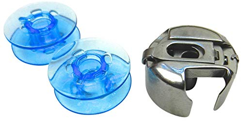 Spulenkapsel + 2 Blaue Kunststoff Spulen für Pfaff varimatic Nähmaschine
