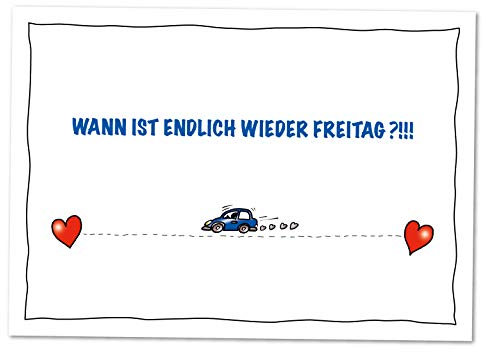 bernsteinfee-CARDS XL POSTKARTE Wann ist endlich wieder Freitag - Karte Fernbeziehung mit Auto, Liebeserklärung, Karte große Liebe, Beziehungskarte, Karte Liebespaar (DIN A5)